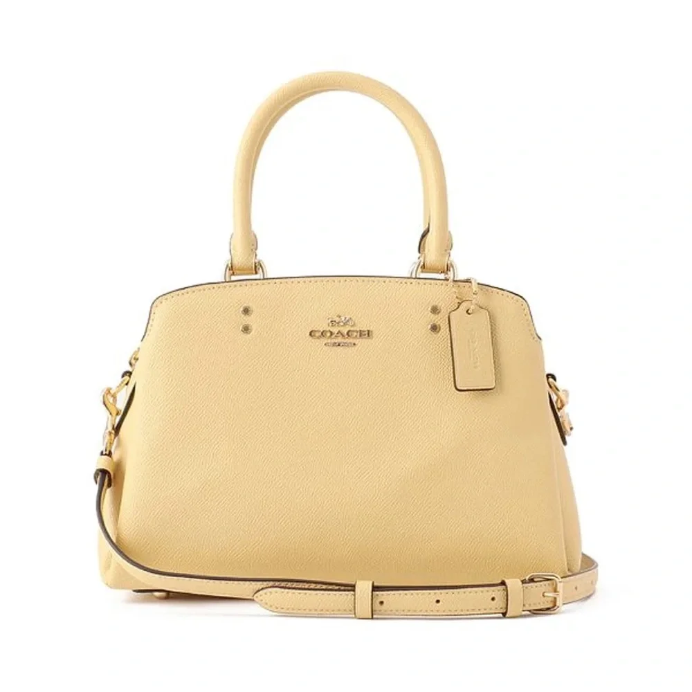 Coach Mini Lillie Carryall Shoulder Bag Crossgrain Leather Vanilla Cream Yellow - Picture 1 of 12